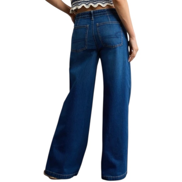 American Eagle Dreamy Drape Strigid Low-Rise Ultra Wide-Leg Jean size 12 Belted - Picture 2 of 9